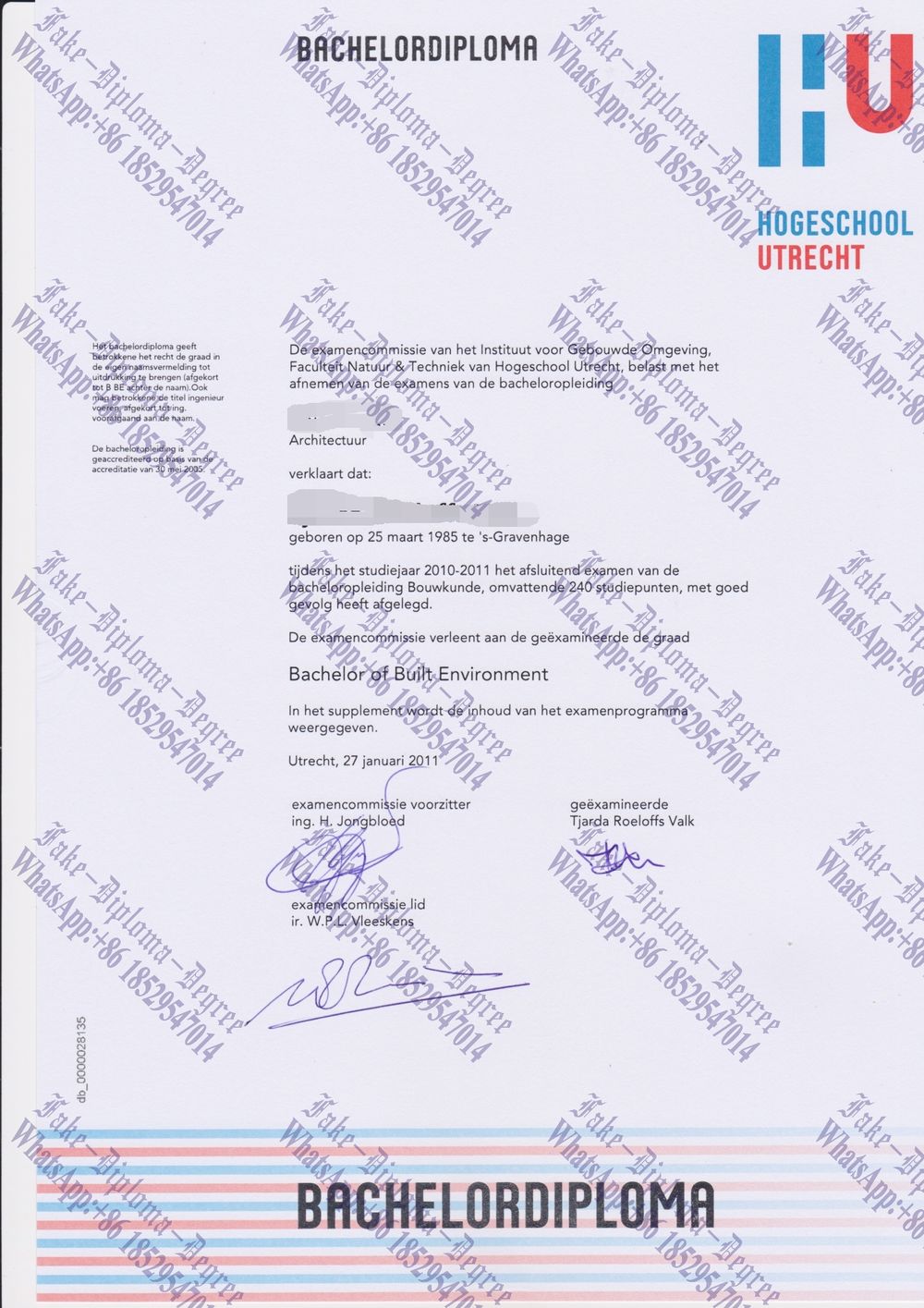 Copy Fake Hogeschool Utrecht Diploma