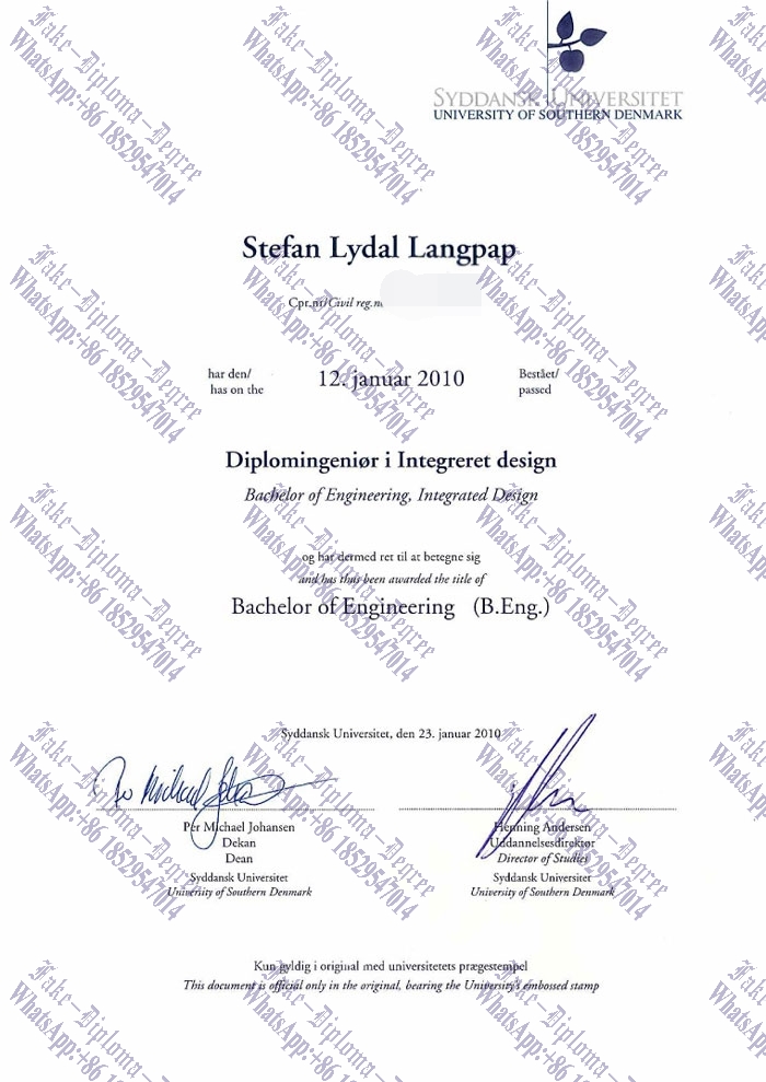 Copy Fake University of Southern Denmark Diploma