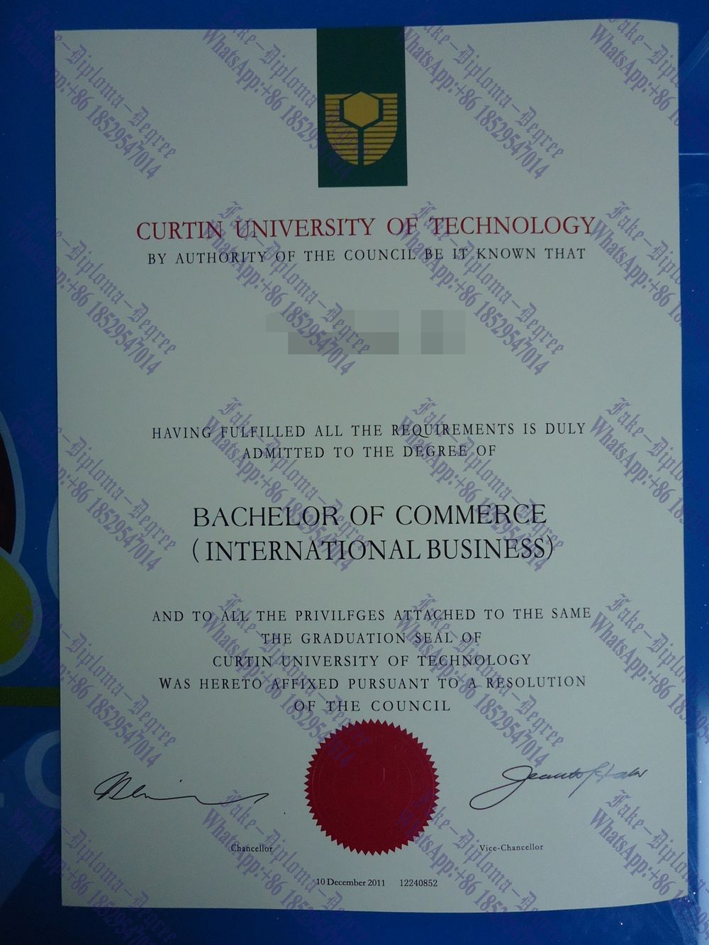 Fake Curtin University of Technology Diploma