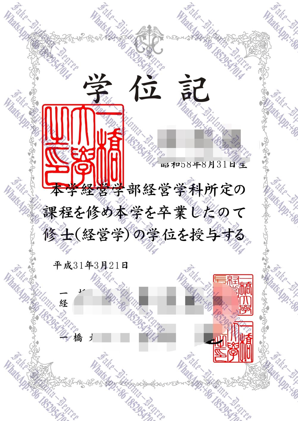 Fake Hitotsubashi University Diploma