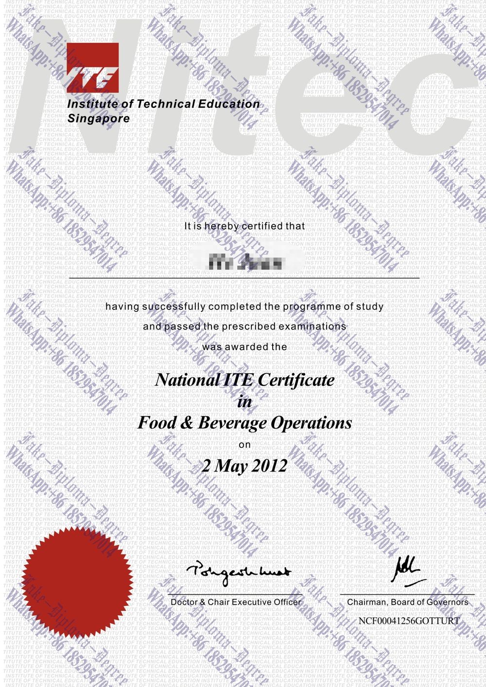 Fake Institute of Technical Education Singapore Diploma