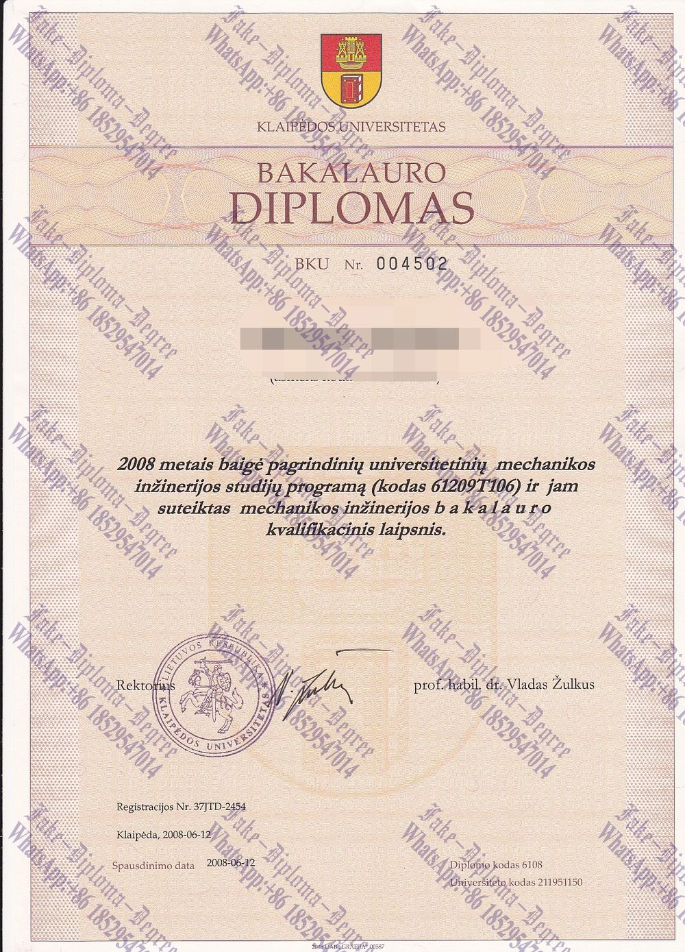 Fake Klaipeda University Degree