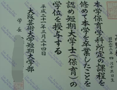 Fake Osaka University of Arts Junior College Diploma