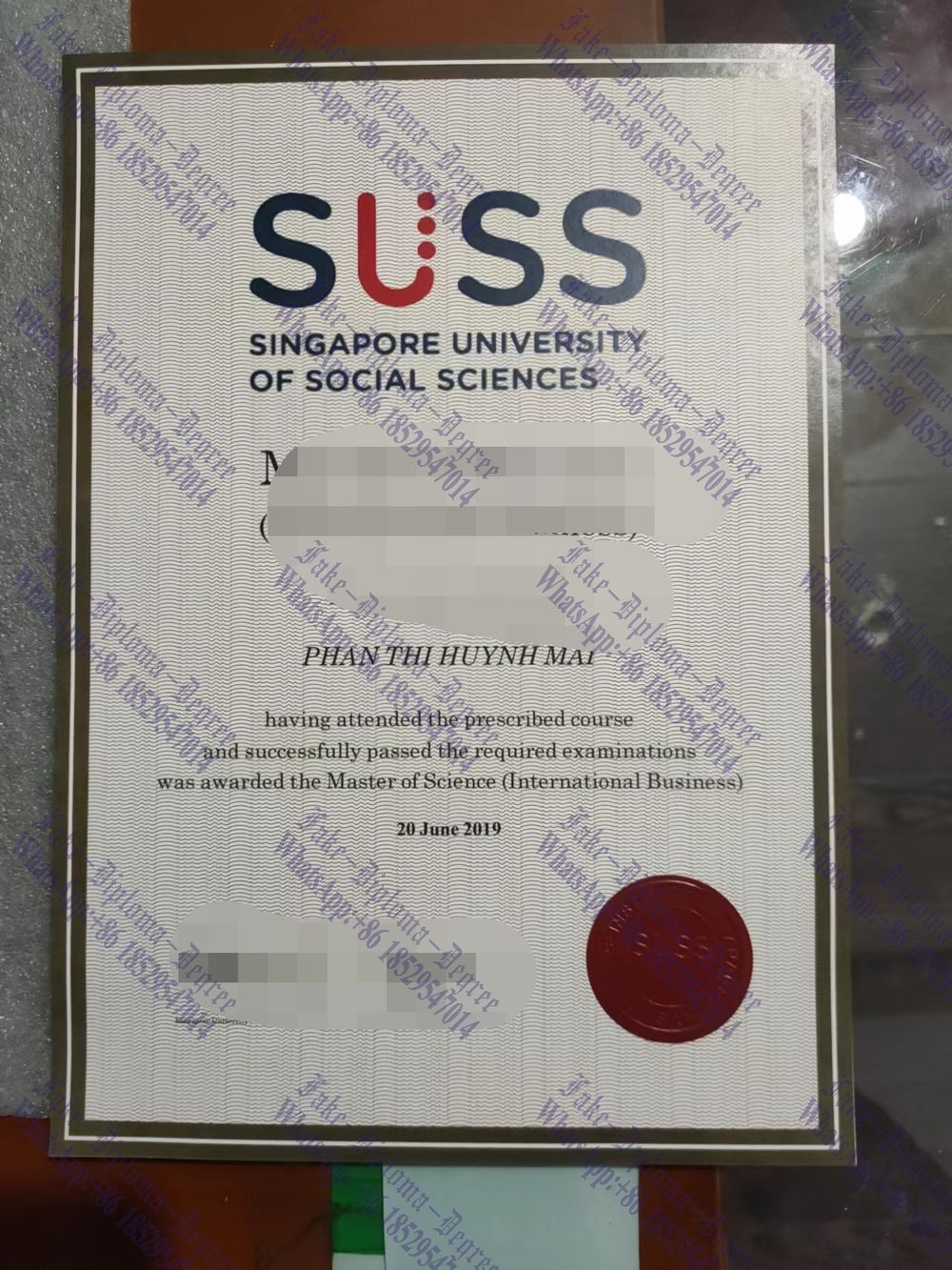 Fake Singapore University of Social Sciences(SUSS） Degree