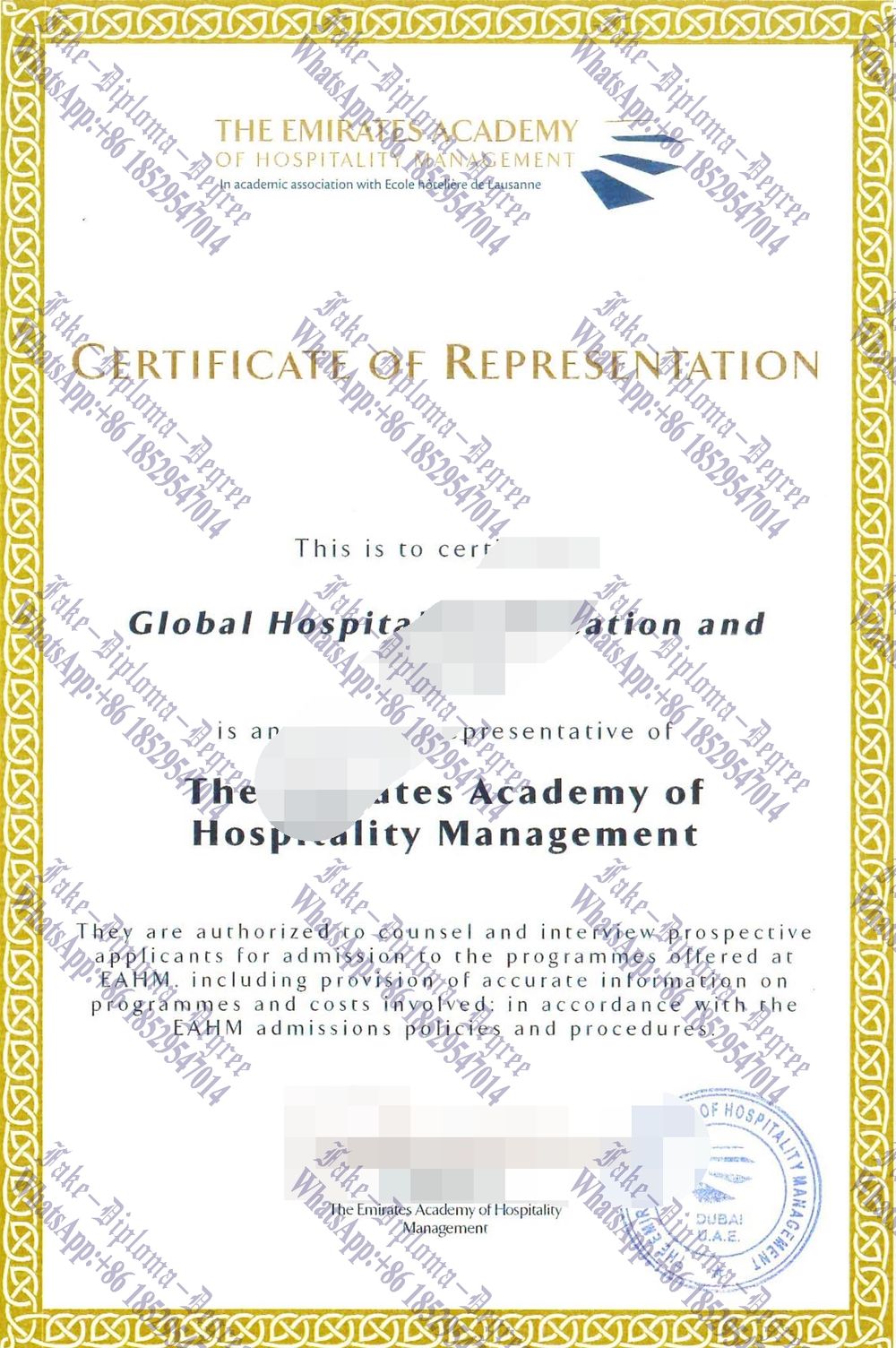 Fake The Emirates Academy of Hospitality Management Degree