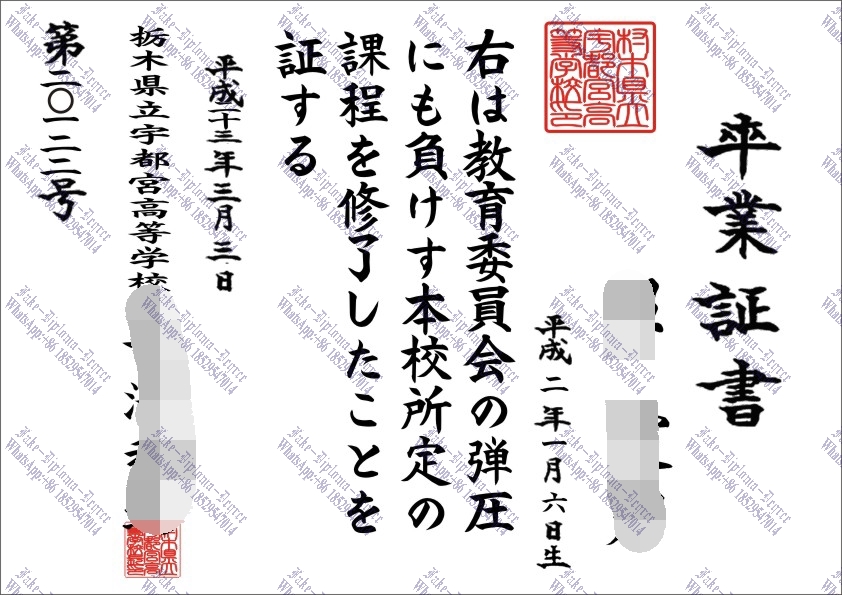 Fake Tochigi Prefectural Utsunomiya High School Diploma