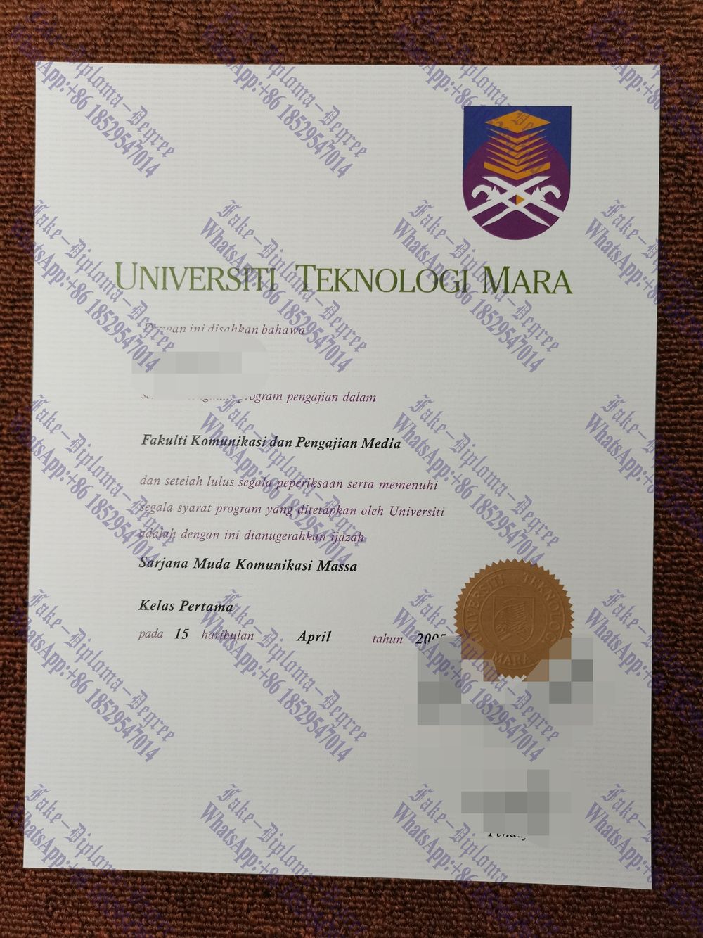 Fake Universiti Teknologi MARA (UiTM) Degree