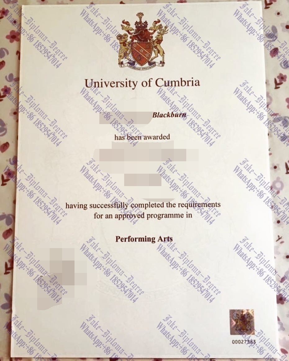 Fake University of Cumbria Diploma