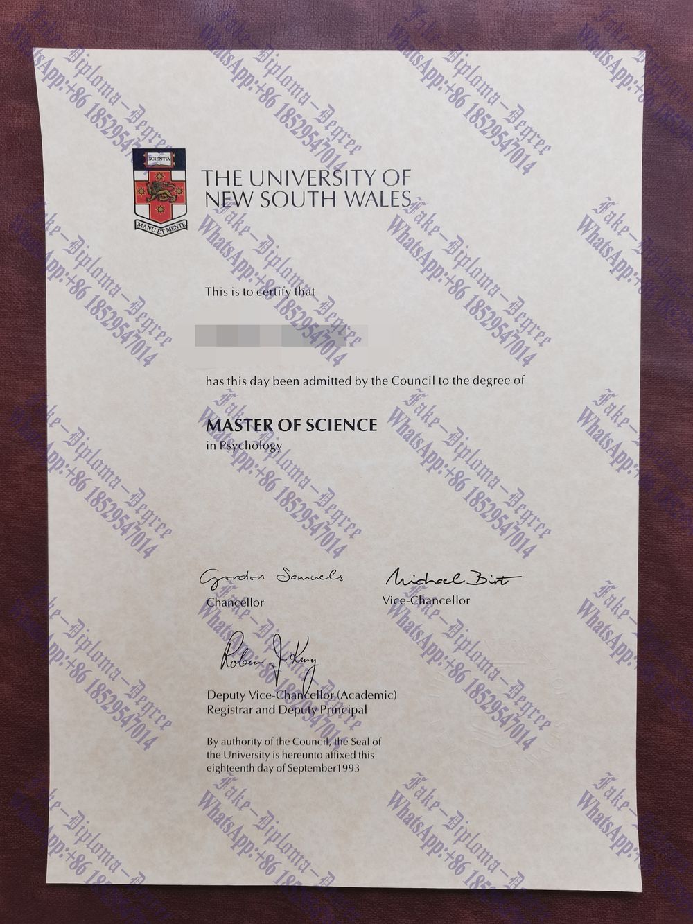 Fake University of New South Wales Degree