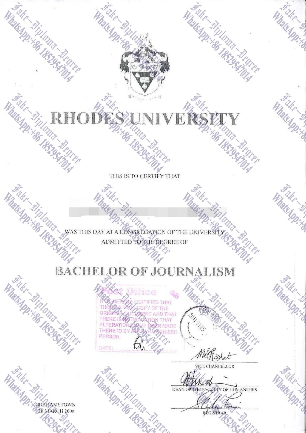 How to create fake Rhodes University Degree