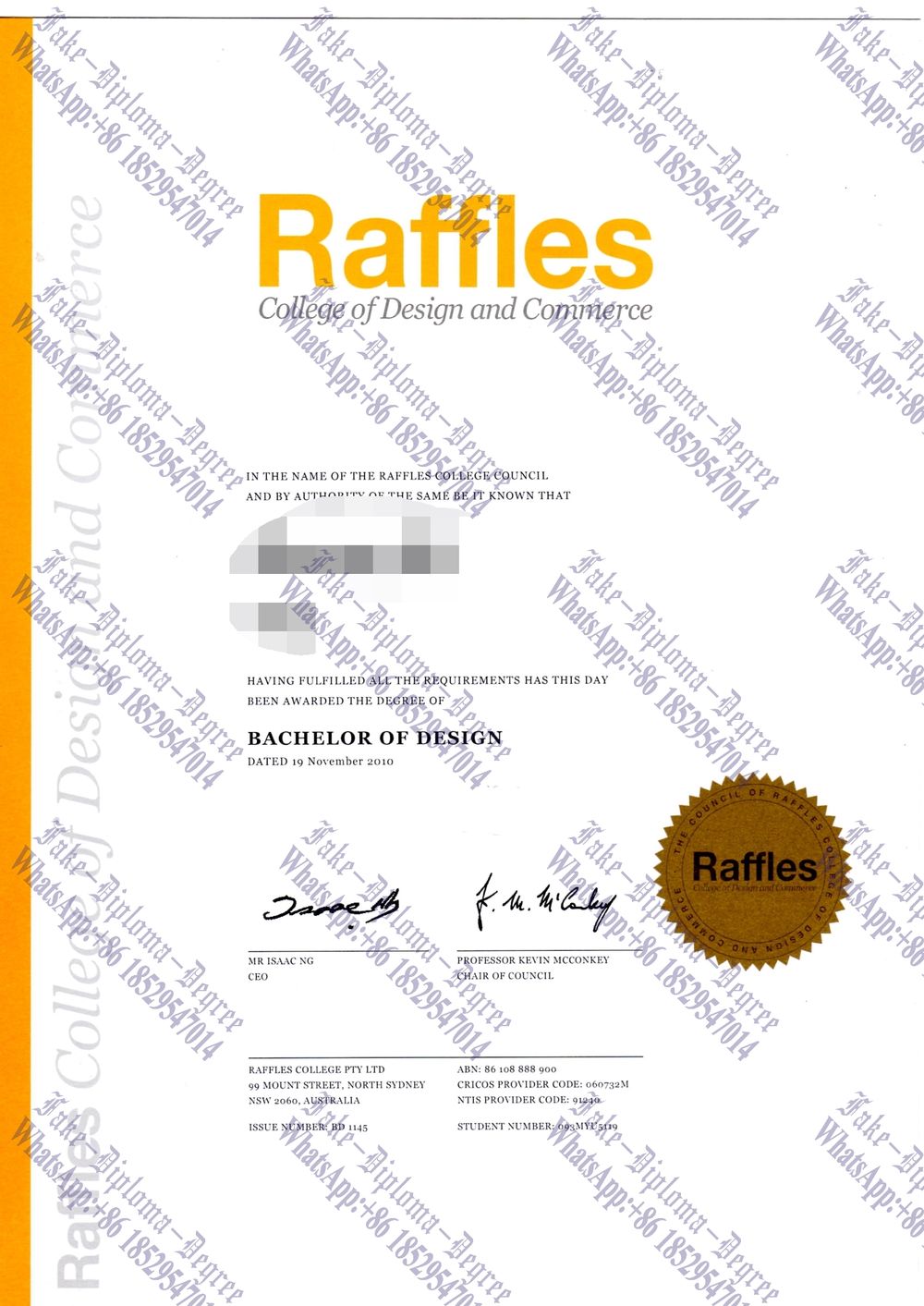 Is it possible to buy fake Raffles College of Design Commerce Degree