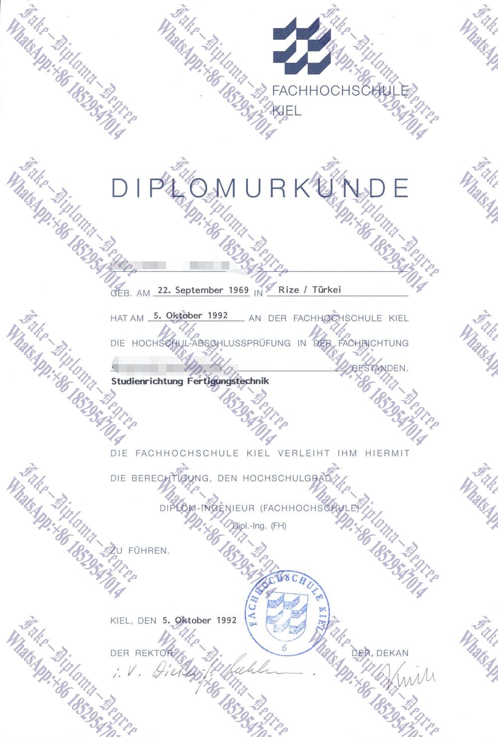 Make fake Fachhochschule Kiel Diploma