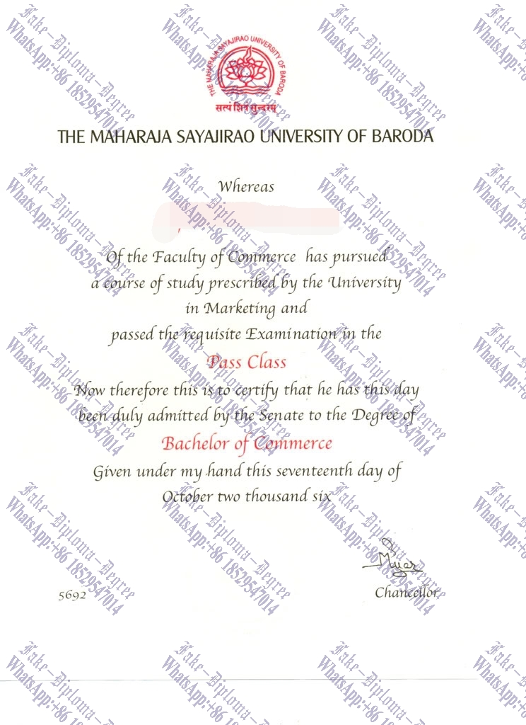 Purchase fake Maharaja Sayajirao University of Baroda Diploma