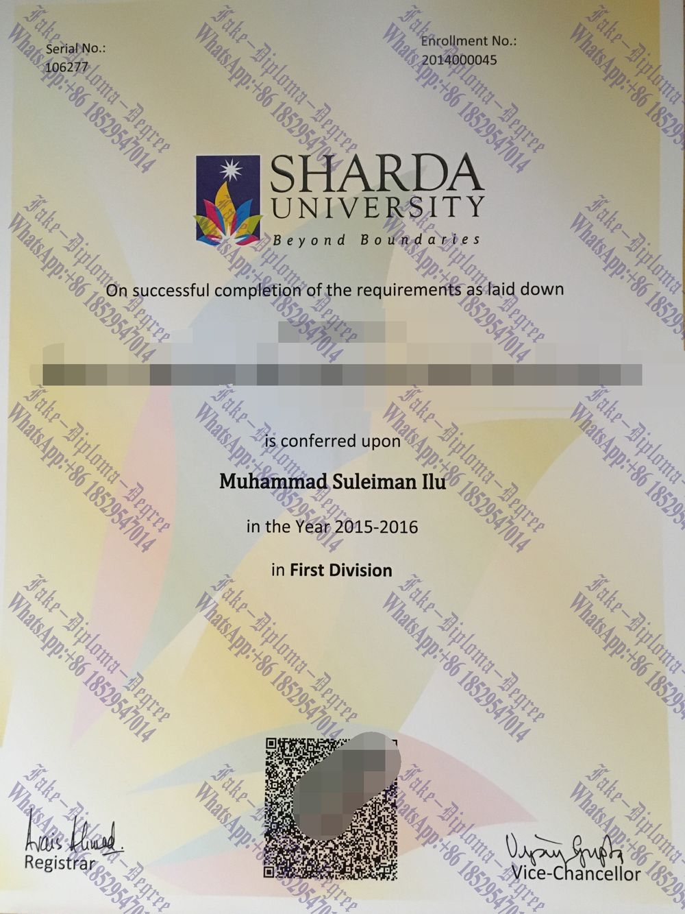 Purchase fake Sharda University Diploma