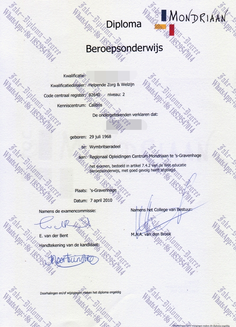 Purchase fake The Hague Mondrian Vocational College Diploma