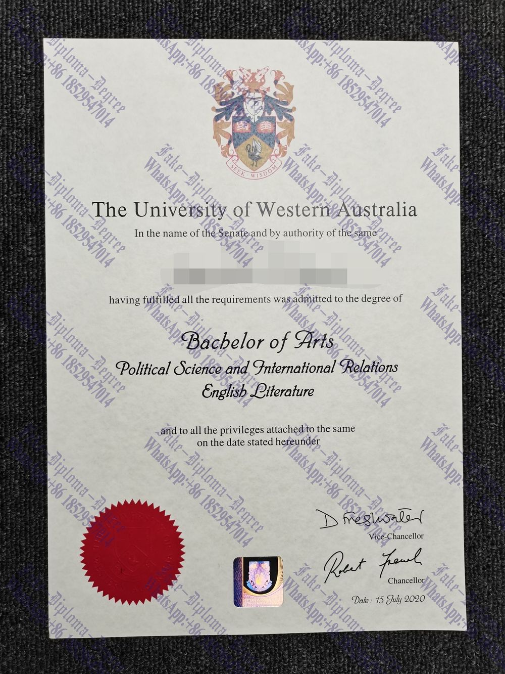 Purchase fake The University of Western Australia Diploma