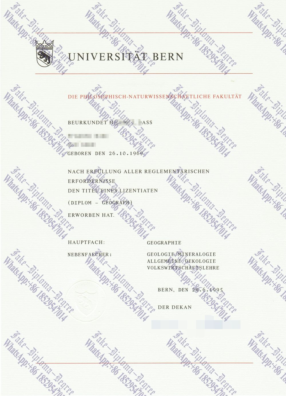 Purchase fake Universitat Bern Degree