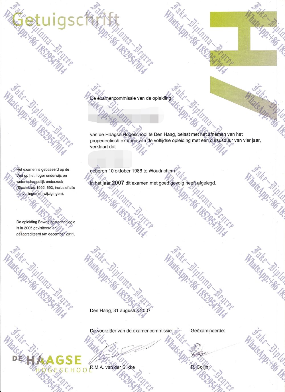 Purchase phony Haagse Hogeschool Diploma